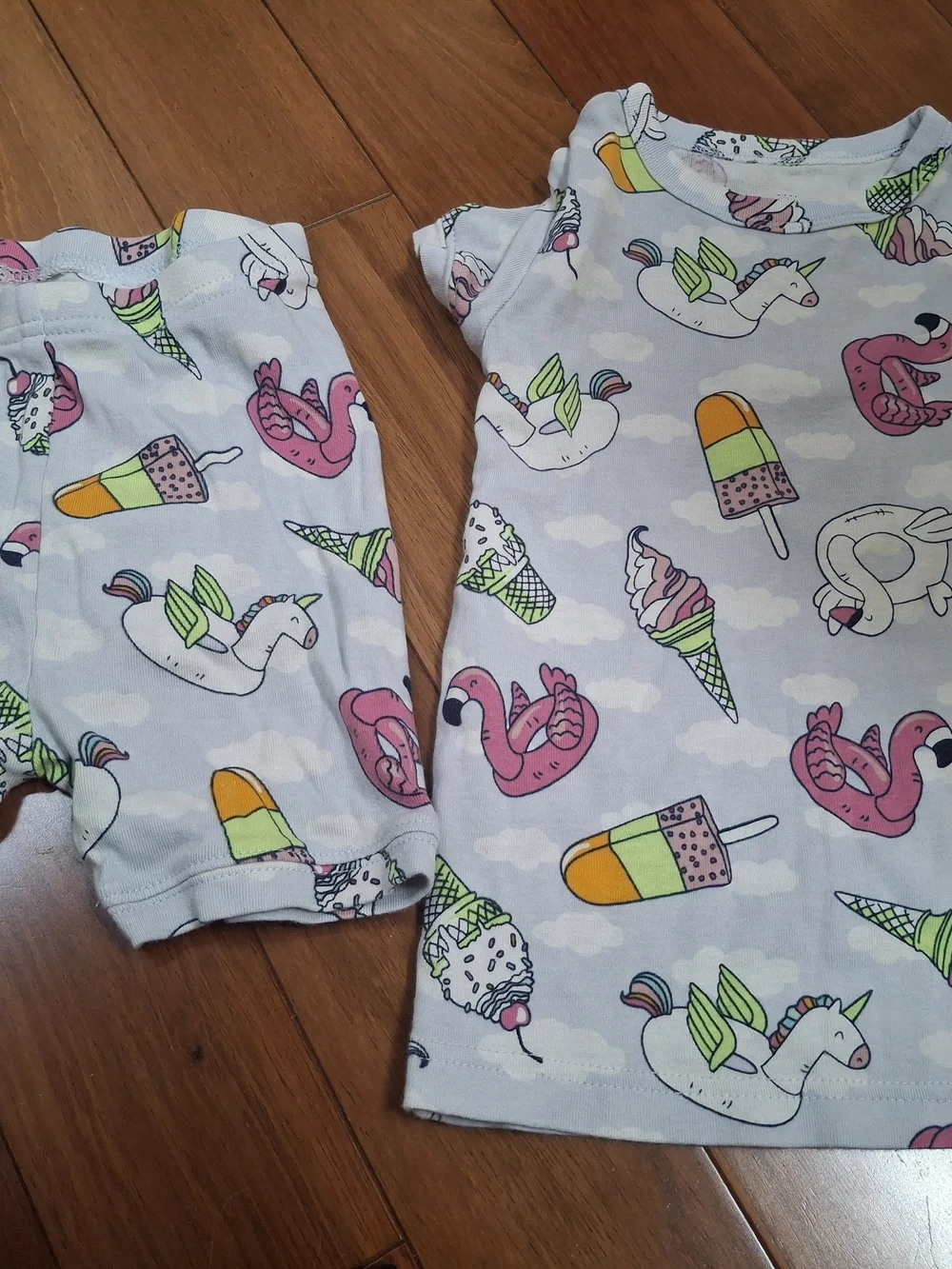 GAP Light Blue Pajama Set with Unicorns, Flamingos & Ice Creams
